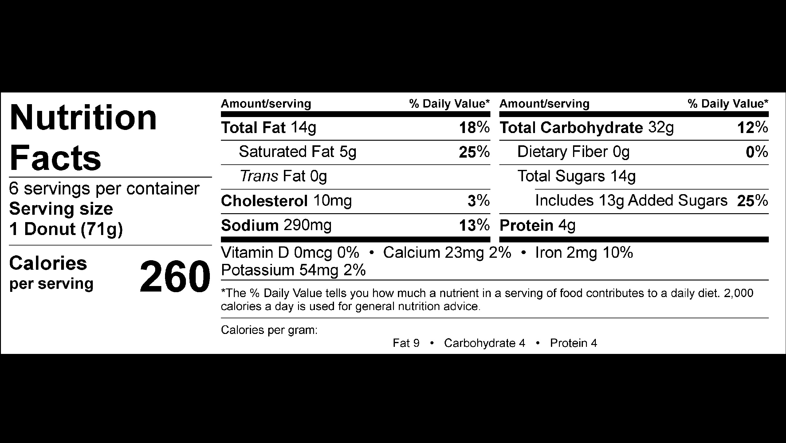 APPLE CIDER CAKE DONUT Nutritional Facts