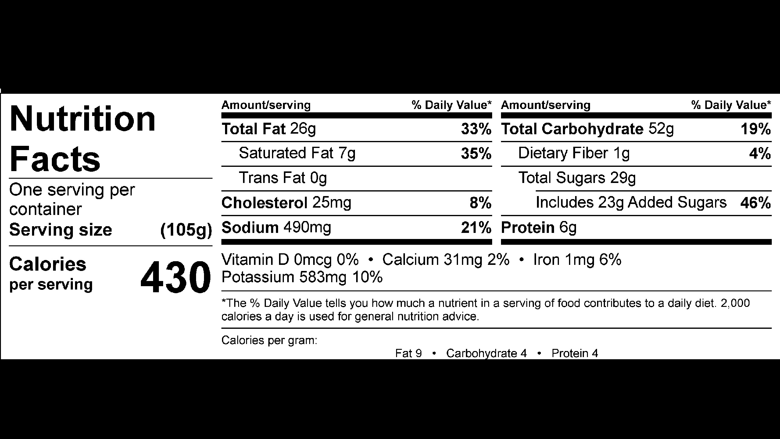 GREAT FUDGE BROWNIE 3.7 OZ. Nutritional Facts