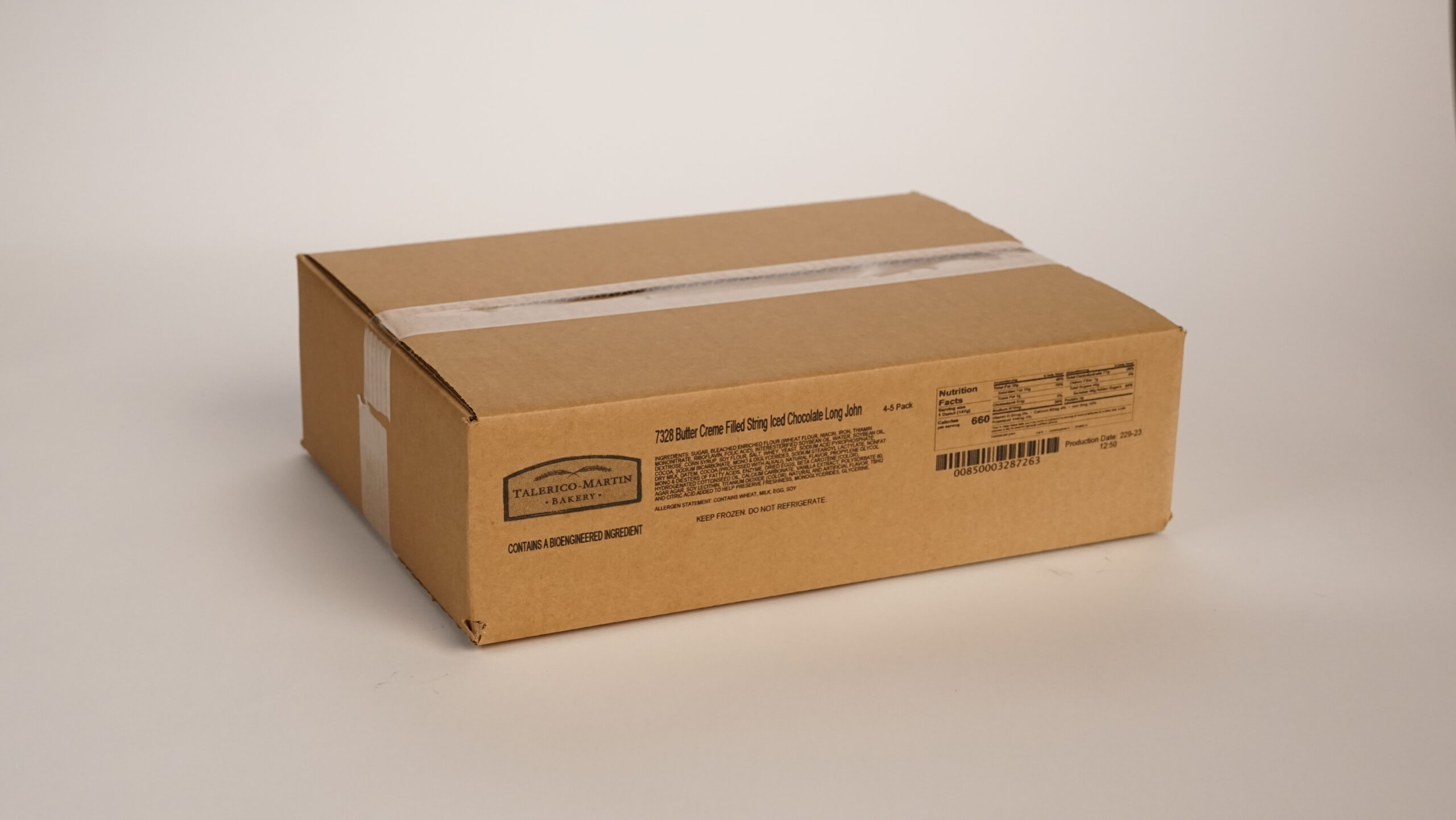 Closed Case of CHOCOLATE ICED BUTTER CRÈME FILLED LONG JOHN 5.2 OZ